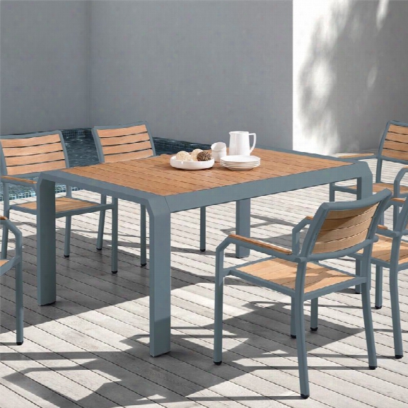 Armen Living Minsk Patio Teak Dining Table In Gray Powder Coat