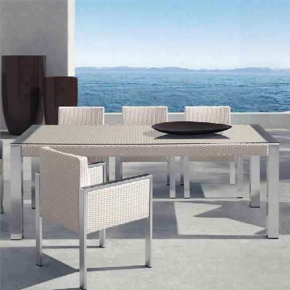 Armen Living Watercube Patio Clear Glass Dining Table In White