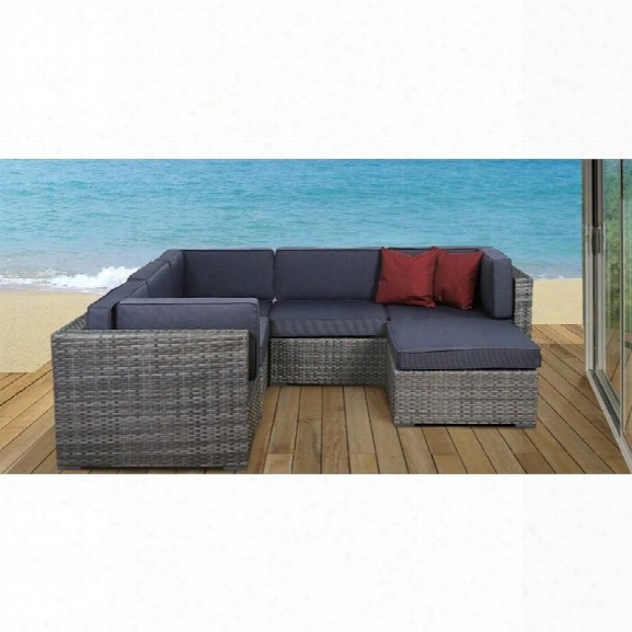 Bellagio 6 Pc Wicker Seating Set With Grey Cushions In Grey