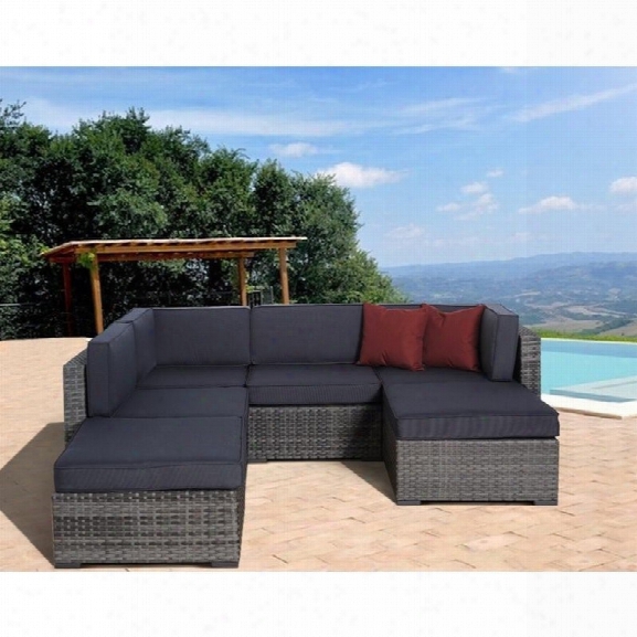 Clermont 6 Pc Wicker Seating Set With Grey Cushions In Grey