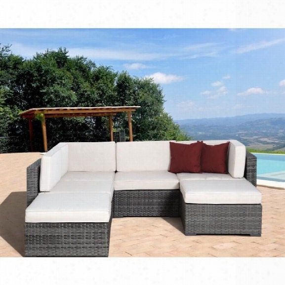 Clermont 6 Pc Wicker Seating Set With Off-white Cushions In Grey