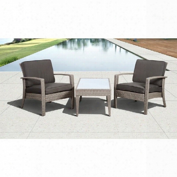 Florida Deluxe 3 Pc Wicker Patio Set With Grey Cushions In Grey