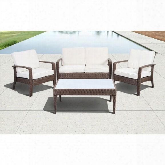 Florida Deluxe 4 Pc Wicker Patio Set With Off-white Cushions In Brown