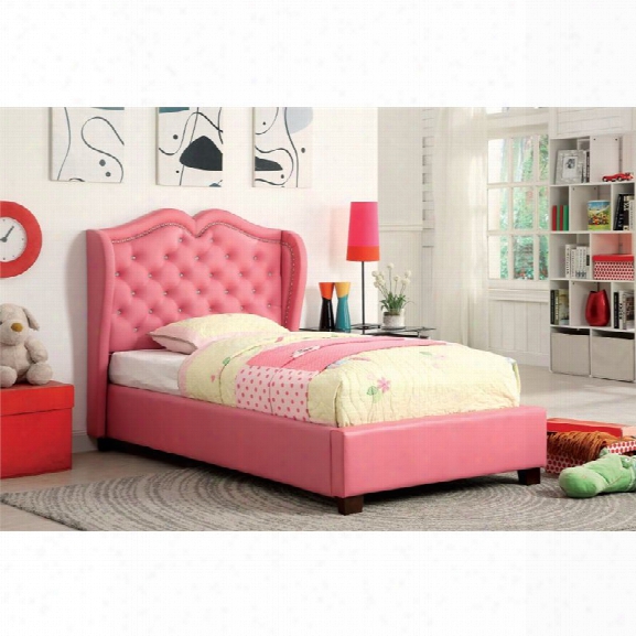 Furniture Of America Harla Full Tufted Leather Upholstered Bed In Pink