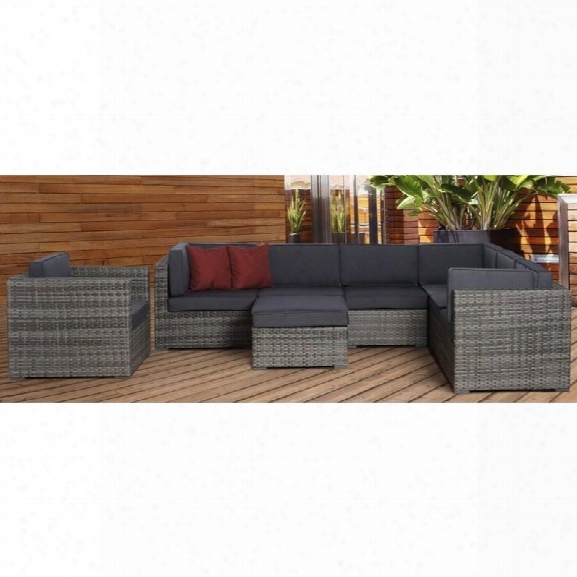 Marseille 8 Pc Wicker Seating Set In Grey With Grey Cushions