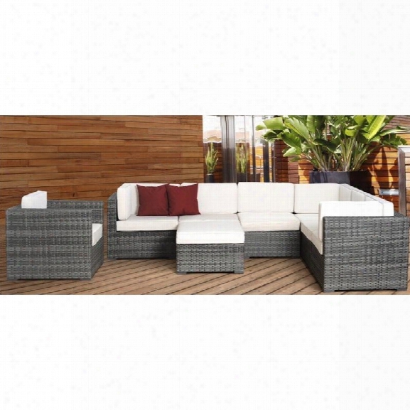 Marseille 8 Pc Wicker Seating Set In Grey With Off White Cushions