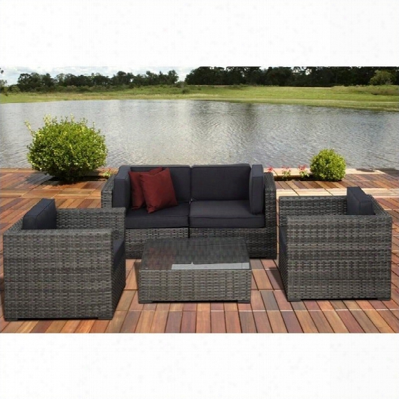 Metz 5 Pc Wicker Seating Set In Grey With Grey Cushions