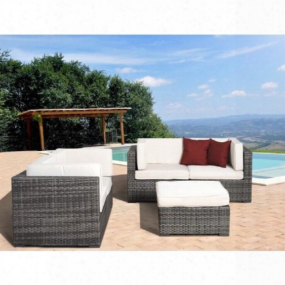 Nice 5 Pc Wicker Seating Set In Grey With Off-white Cushions