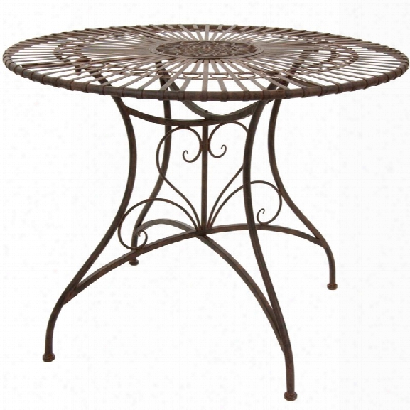 Oriental Furniture Rustic Circular Outdoor Dining Table In Rust Patina