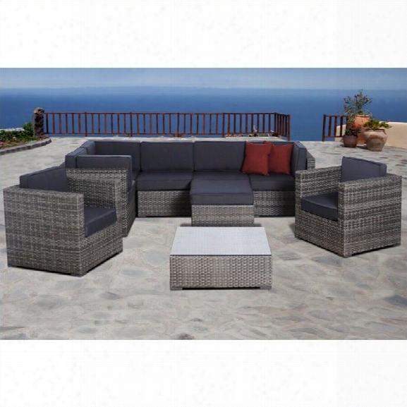 Southampton 9 Pc Wicker Seating Set With Grey Cushions In Grey