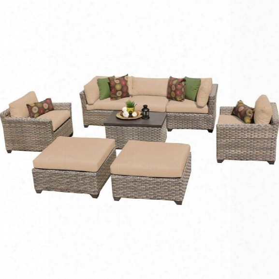 Tkc Monterey 8 Piece Outdoor Wicker Sofa Set In Wheat