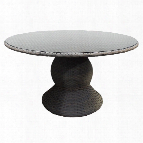 Tkc Oasis 60 Round Glass Top Patio Dining Table In Gray Stone