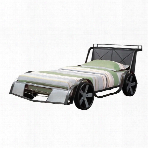 Coaster Novelty Race Car Twin Bed In Gunmetal And Silver Gray