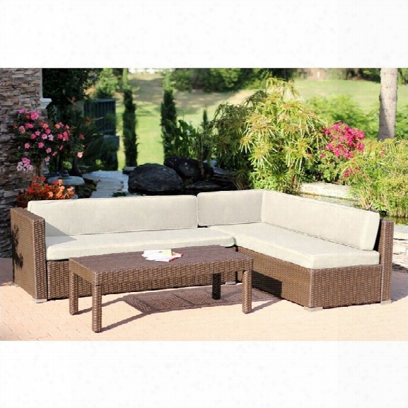 Jeco 3pc Wicker Conversation Sectional Set In Espresso With Tan Cushions