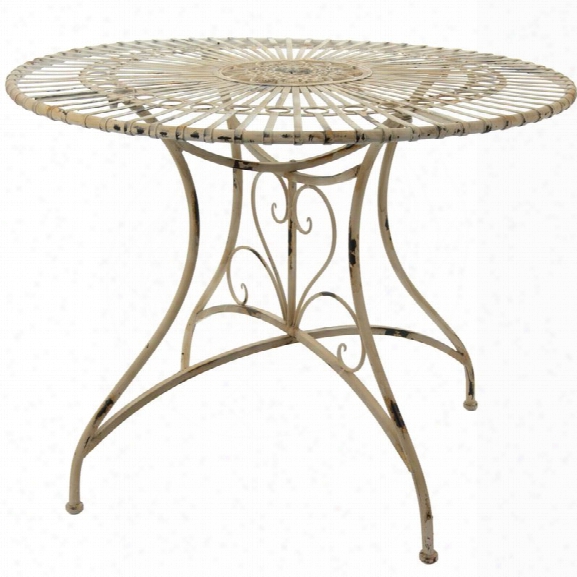 Oriental Furniture Circular Outdoor Dining Table In Distressed White