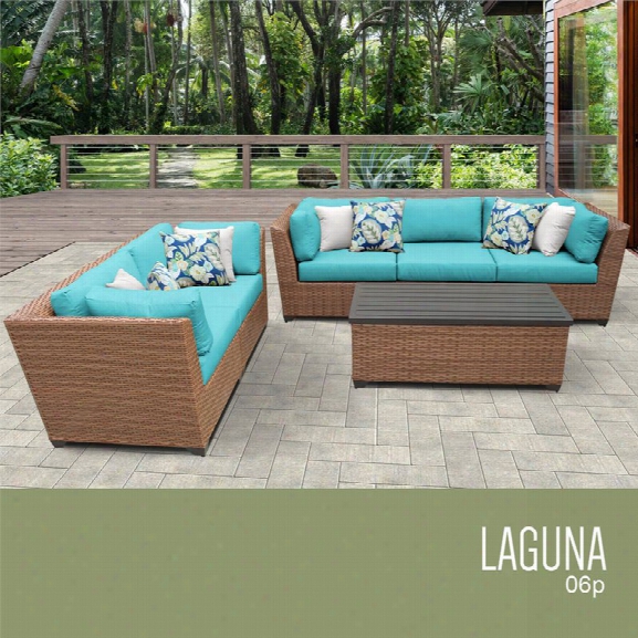 Tkc Laguna 6 Piece Patio Wicker Sofa Set In Turquoise