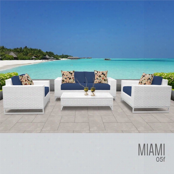 Tkc Miami 5 Piece Patio Wicker Sofa Set In Navy