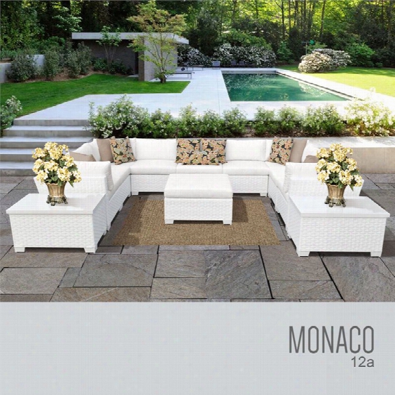 Tkc Monaco 12 Piece Patio Wicker Sectional Set In White