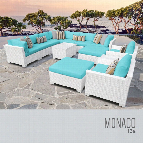 Tkc Monaco 13 Piece Patio Wicker Sofa Set In Turquoise