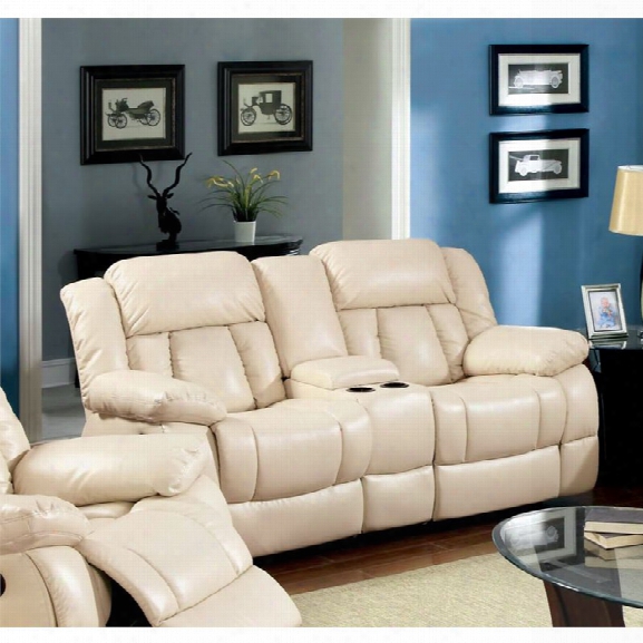 Furniture Of America F Rey Leather Reclining Loveseat In Ivory