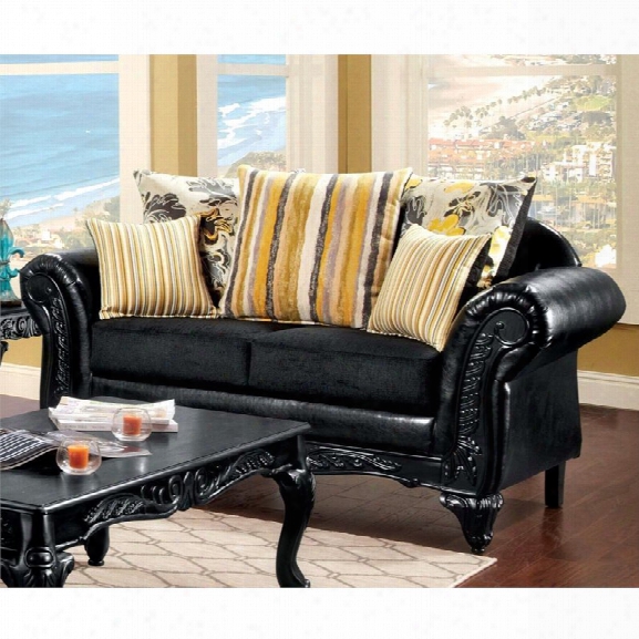 Furniture Of America Joshi Upholstered Loveseat In Black And Yellow