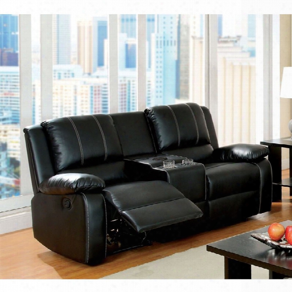 Furniture Of America Maroney Leather Reclining Loveseat In Black