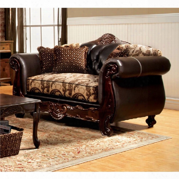 Furniture Of America Mora Fabric And Leather Loveseat In Espresso