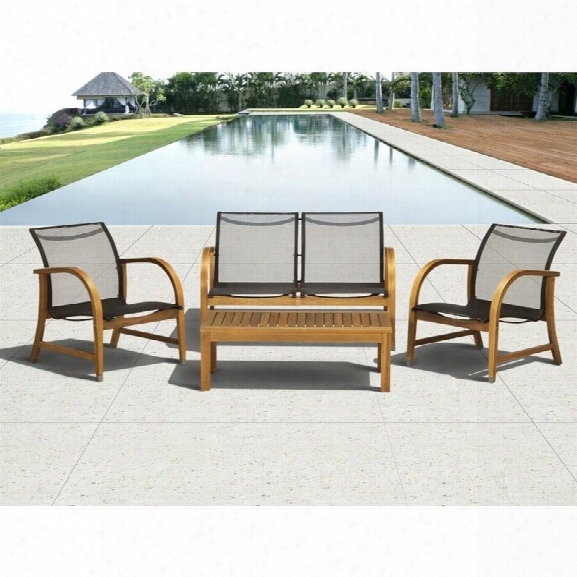 Manhattan 4 Pc Patio Deep Seating Set In Eucalyptus Wood