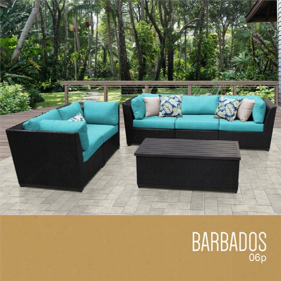 Tkc Barbados 6 Piece Patio Wicker Sofa Set In Turquoise