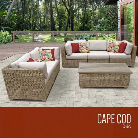 Tkc Cape Cod 6 Piece Patio Wicker Sofa Set In Beige