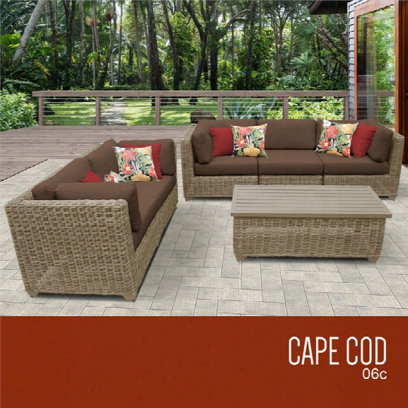 Tkc Cape Cod 6 Piece Patio Wicker Sofa Set In Dark Brown