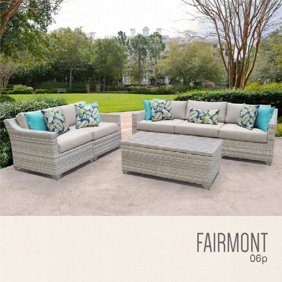 Tkc Fairmont 6 Piece Patio Wicker Sofa Set In Beige