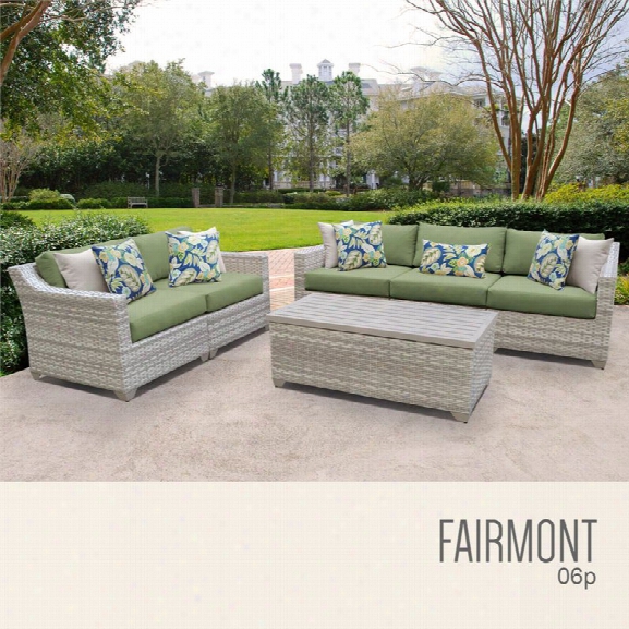 Tkc Fairmont 6 Piece Patio Wicker Sofa Set In Green