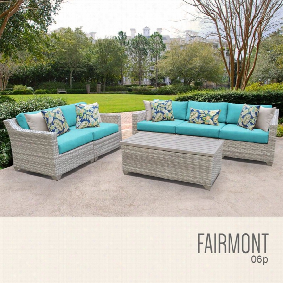 Tkc Farmont 6 Piece Patio Wicker Sofa Set In Turquoise