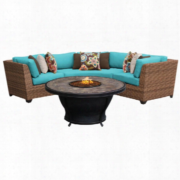 Tck Laguna 4 Piece Patio Wicker Fire Pit Sectional Set In Turquoise