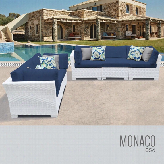 Tkc Monaco 5 Piece Patio Wicker Sofa Set In Blue