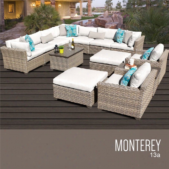 Tkc Monerey 13 Piece Patio Wicker Sofa Set In White