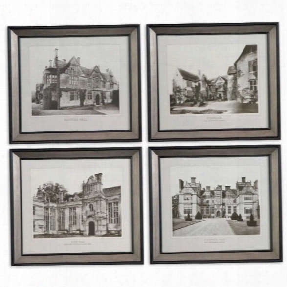 Uttermost English Cottage Framed Wall Art In Black And Silver (set Of 4)