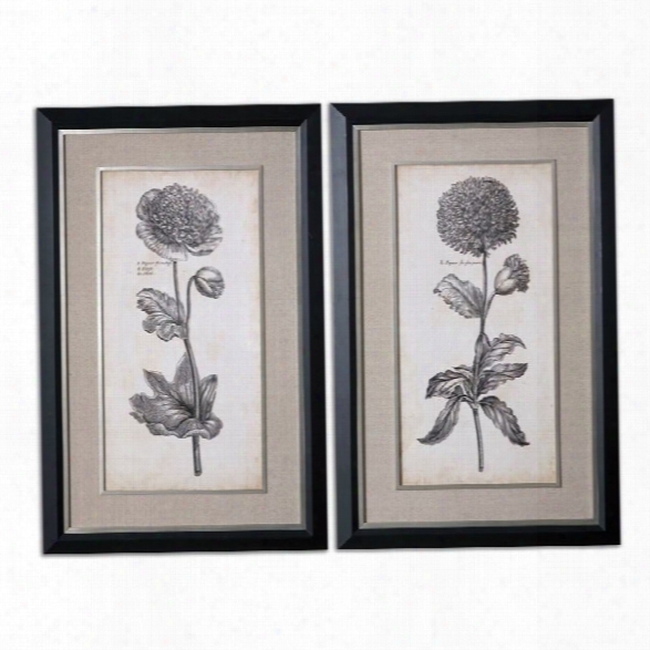 Uttermost Singular Beauty Floral Framed Art In Black Satin (set Of 2)