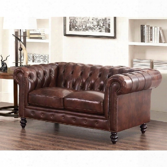 Abbyson Living Leather Loveseat In Brown