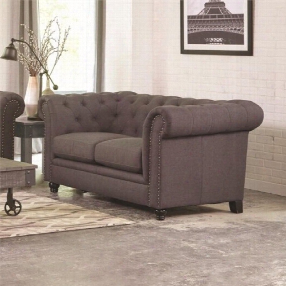 Coaster Roy Button Tufted Loveseat In Gray