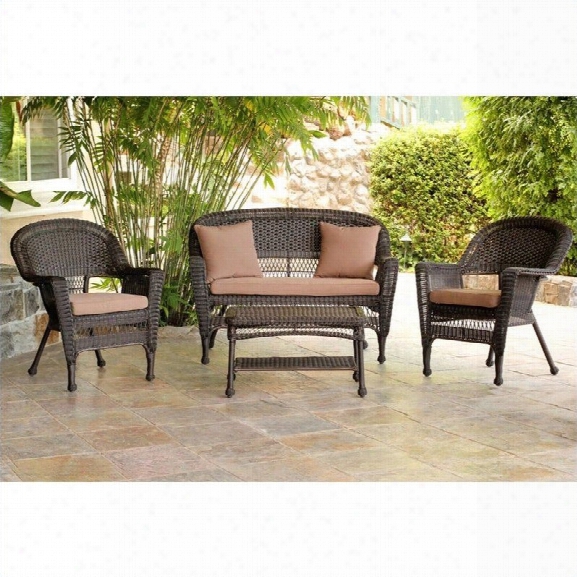 Jeco 4pc Wicker Conversation Set In Espresso With Cocoa Brown Cushions