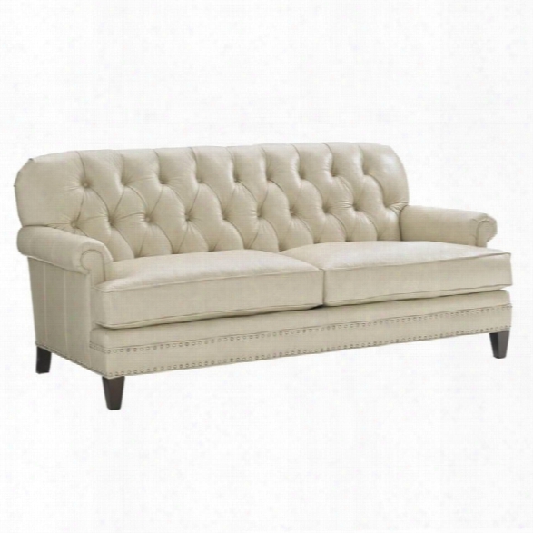 Lexington Oyster Bay Hillstead Tufted Leather Loveseat In Misty Gray