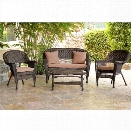 Jeco 4pc Wicker Conversation Set in Espresso with Cocoa Brown Cushions