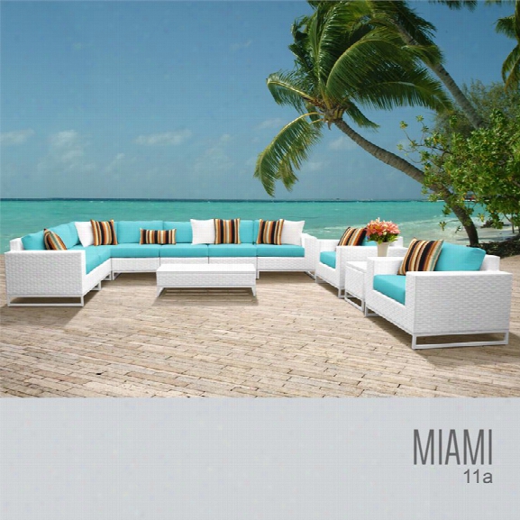 Tkc Miami 11 Piece Patio Wicker Sofa Set In Turquoise