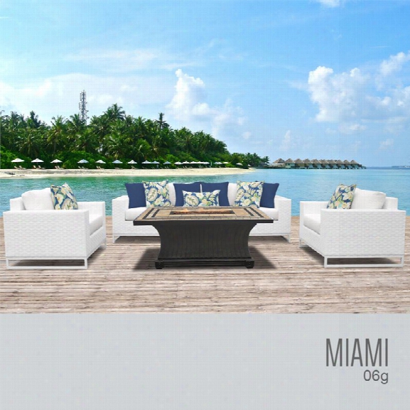 Tkc Miami 6 Piece Patio Wicker Fire Pit Sofa Set In White