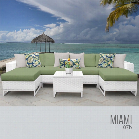 Tkc Miami 7 Piece Patio Wicker Sectional Set In Green