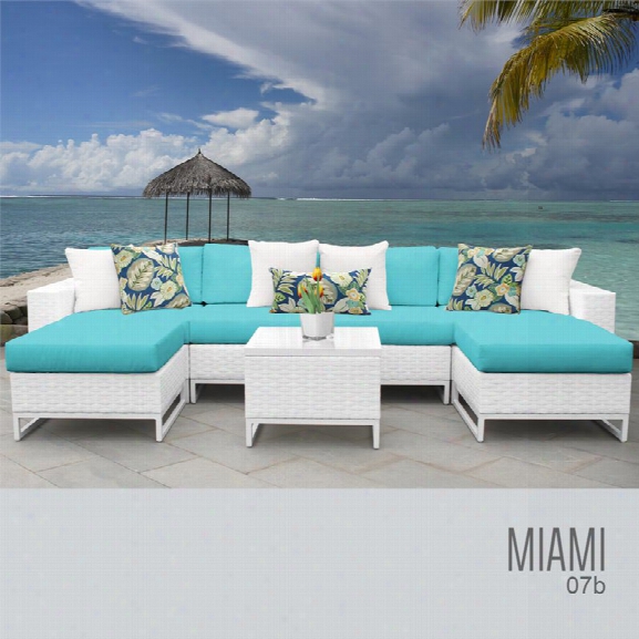 Tkc Miami 7 Piece Patio Wicker Sectional Set In Turquoise