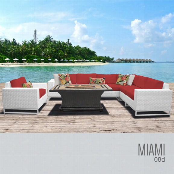 Tkc Miami 8 Piece Patio Wicker Fire Pit Sofa Set In Red