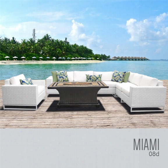 Tkc Miami 8 Piece Patio Wicker Fire Pit Sofa Set In White